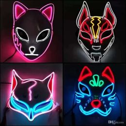 Máscara mista mista luminosa em led brilho as máscaras escuras Halloween Anime Festume Cosplay Masques el Wire Demon Slayer Fox Au17