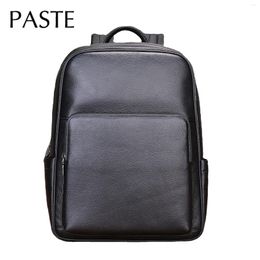 Backpack Natural Cow Leather Men Laptop European 15.6 Inch Pack Office Work Male Bagpack Business Computer Bag Black