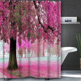 Shower Curtains Sakura Shower Curtain Bath Sets Waterproof Non-Slip Bathroom Rug Toilet U With 12 s Home Deco Free Ship