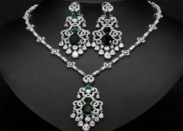 Vintage Zircon Necklace Earrings Jewelry Set Wedding Bridal Birthday Party Prom Jewelry Red Blue Green Silver CZ Zircon Necklace F6118105