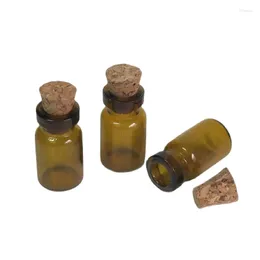 Storage Bottles 1000 X Amber Small Glass Bottle With Cork 1ml Stoppered Vial Mini Brown Container