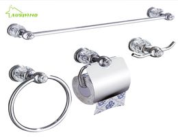 Chrome Crystal Brass Bathroom Hardware Set 4 Pieces towel Rack Towel Ring Paper Holder Hook Into A Set SH1909203578727