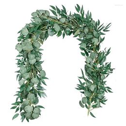 Decorative Flowers 5.9ft Artificial Eucalyptus Garland Leaves Vines Faux Garlands With Willow Wedding Decorations Arch Wall Home Greenery