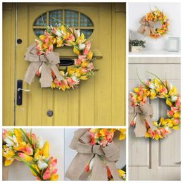 Decorative Flowers Wreath Door Hanging Spring Festival Bow Decoration Wall Summer For Brick Hanger