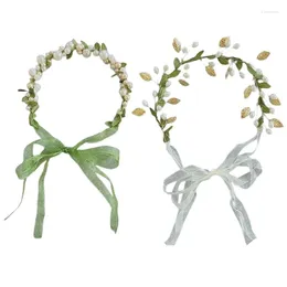 Party Supplies Pearl/ Golden Leaf Headband For Kids Spring Pography Ethnic Hair Hoop Wedding Flower Girl Hairband