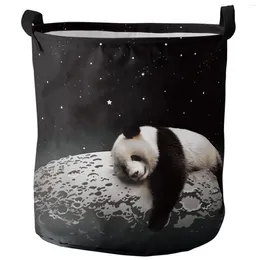 Laundry Bags Moon Night Sky Star Panda Black Foldable Basket Large Capacity Waterproof Clothes Storage Organiser Kid Toy Bag