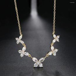 Pendant Necklaces String Crystal Butterfly For Women Gold Colour Collar Choker Chain On Neck Party Accessories Jewellery N017