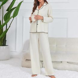 Women's Sleepwear Women Pajama Set Plus Size Girls Fashion Homewear Cotton Long Sleeve Pajamas Negligee Cardigan Suit Lapel Homesuits