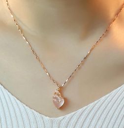 Necklace female clavicle chain simple rose gold Hibiscus stone powder pendant color gold gift1000134