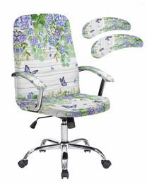 Chair Covers Flowers Wooden Hydrangeas Leaves Butterfly Elastic Office Cover Gaming Computer Armchair Protector Seat