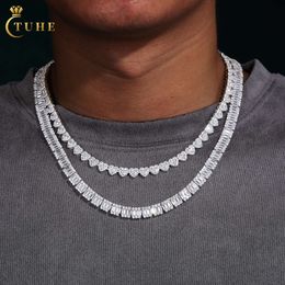 7.5Mm Sterling Sier Emerald Cut VVS Baguette Moissanite Diamond Iced Out Cube Tennis Chain Necklace For Men