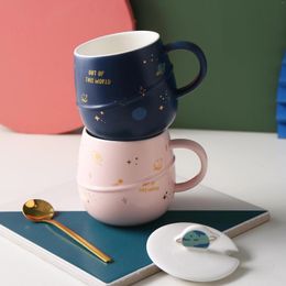 Mugs Creative Cute Space Solar System Ceramics Double Glass Cartoon Milk Tea Coffee Mug Lady Christmas Gift