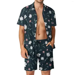 Men's Tracksuits Daisies Floral Men Sets Lovely Doodle Flowers Hawaii Casual Shirt Set Short Sleeve Graphic Shorts Summer Beach Suit Plus