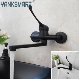 Bathroom Sink Faucets Torayvino Matte Black Brass Long Handle Basin Faucet Hygiene Deck Mounted Cold & Mixer Tap