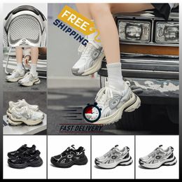 High rise popular thick soled dad shoes women new China-Chic lace-up Clunky Sneaker sliver couple mixed Colour leather couple spring summer