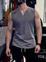 Men's Tank Tops 2024 Men Summer Slim Fit Fashion Vest Top Fitness Motion Streetwear Running And Trend Big V Neck