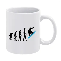 Mugs Evolution Snowboard White Mug Vintage Unisex Size Snow Winter Snowboarding Board Boarder Ski Apres Pow