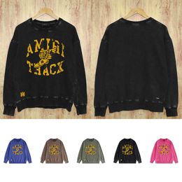 Uzun süreli stok retro vintage kapüşonlu sweatshirtler yıkanmış ve yıpranmış yuvarlak boyunlu sweatshirt