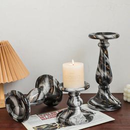 Candle Holders Nordic Resin Handicraft Marble Pattern Candlestick Soft Decoration Home Sample Room Tabletop Candlelight Ornaments