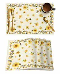 Table Mats 4/6 Pcs Summer Sunflower Bee Placemat Kitchen Home Decoration Dining Coffee Mat
