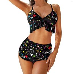 Women's Swimwear Colourful Musical Notes Bikini Swimsuit Sexy Stars Print Set Women Two Piece Rave Design Swimsuits