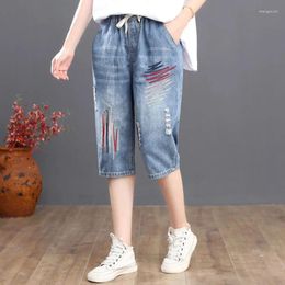 Women's Jeans High Waist Casual Women Summer Vintage Style Thin Denim Capri Pants Loose Female Straight Pantalones Mujer E60
