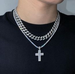 Iced Out Bling Small Cross Pendant Classic Men Women Micro Pave 5A Cubic Zirconia CZ Hip Hop Couple Jewelry8498940