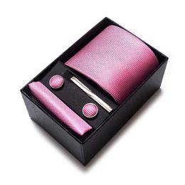 Neck Tie Set Luxurious Dropshipping 8 cm Birthday Gift Silk Tie Hanky Pocket Squares Cufflink Set Tie Clip Necktie Box Geometric