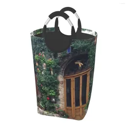 Laundry Bags Doorway On Italian Street With Flowering Vines A Dirty Clothes Pack