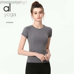 Desginer Als Yoga Top Shirt Clothe Short Woman Alosuit Womens Short Sleeve Top Round Neck Sexy Fitness Suit Sports T-shirt New Slim Fit