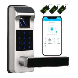 Harfo Smart Keyless Entry Fingerprint with Keyboard, Fully Application Controlled Digital Keyboard Electronic Lock, Biometric Door Lock (satin Nickel)