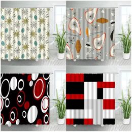 Shower Curtains Creative Abstract Geometric Black White Red Grey Splicing Print Modern Home Bathroom Decor With Hooks Fabric Art