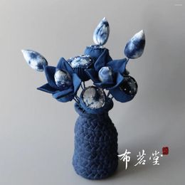 Decorative Flowers National Wind Blue Dyed Lotus Flower Arrangement Handmade Fabric Home Artificial