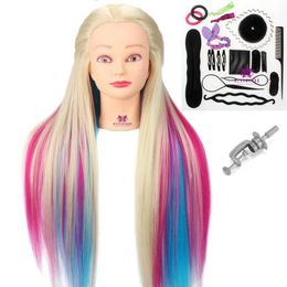 Mannequin Heads Neverland 26 inch Coloured synthetic hair human model head for hairstyle training with pliers and weaving Q240510