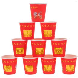 Disposable Cups Straws 100 Pcs Red Double Happiness Glass 2 Tier Cake Stand Drinking Holders Water Cup Paper Banquet