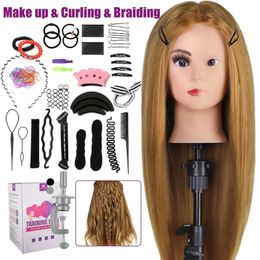 Mannequin Heads Practise training for dolls with fake human heads and real hair. 80% hairdressers weave curly hair makeup Q240510