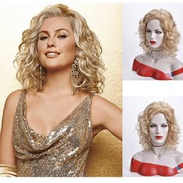 Xuchang wig womens white wig fashion short curly hair chemical Fibre high temperature silk full head cover