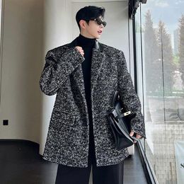 Men's Suits Korean Style Thickened Wool Blazers Trend Velvet Patchwork Leather Silhouette Suit Jacket Fashion 2024 9C3224