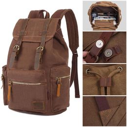 Backpack Men Retro Canvas 14 Inch Laptop Travel Casual Notebook School Bag Pack Schoolbag Teenage For Male Female Women