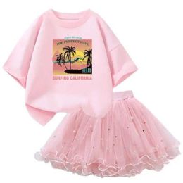 Clothing Sets 3-14y Girls Clothing Set California Vacation T-shirt and Tutu Skirt 2-piece Set Beautiful Little Girls Clothing Set Fashion SetL2405