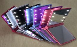 New Lady LED Makeup Mirror Cosmetic Lamps 8 LEDs Mirror Folding Portable Travel Pocket Mirror Lights Lighted Fast Ship2028080