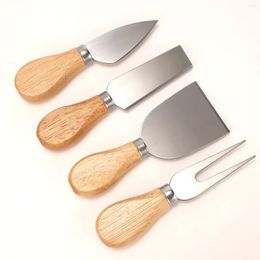 Dinnerware Sets 4pcs Cheese Knife Tool Set Unique Stainless Steel With Wooden Handle Butter Brass