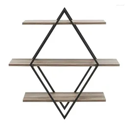 Decorative Plates 3-Tier Antigua Crossed Double Diamond Wall Shelf Unit Black/Rustic