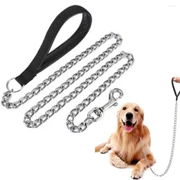 Dog Collars 120cm 4FT Chew Proof Leash Heavy Duty Chain Metal Training Pet With Soft Handle For Medium Large Dogs