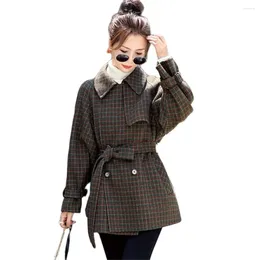 Women's Trench Coats Woollen Coat For Women Houndstooth Suit Overcoat Cotton Tops Loose Cloak Mid-Length Outerwear Autumn And Winter Clothing