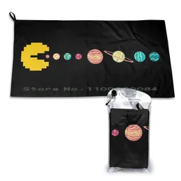 Towel Solar System Game Over-Pixel Sun Eating All Planets Of Our Quick Dry Gym Sports Bath Portable Vintage Rug