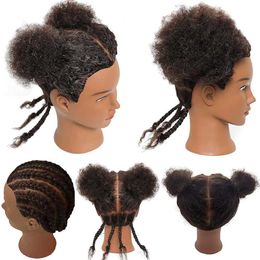 Mannequin Heads African mannequin head 100% real hair training shape braid doll practice corn and 6 inches Q240510