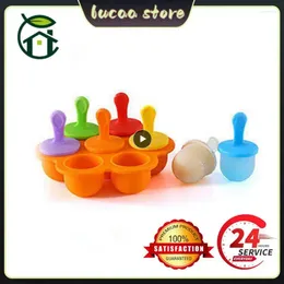 Baking Moulds Cavities Silicone Baby Food Container Ice Cream Popsicle Molds With Colorful Sticks Bar Dessert Jelly Maker