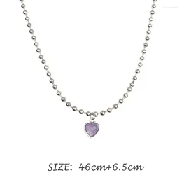 Chains Fairy Aesthetic Purple Love Heart Pendant Bead Chain Necklace For Women Girl Friends Goth Halloween Jewellery Gifts