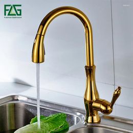 Kitchen Faucets FLG Luxury Brass Bold Finishing Bathroom Gold Colour Swan Neck Shape Water Tap Deck-mounted Single Hole Basin Faucet Sink